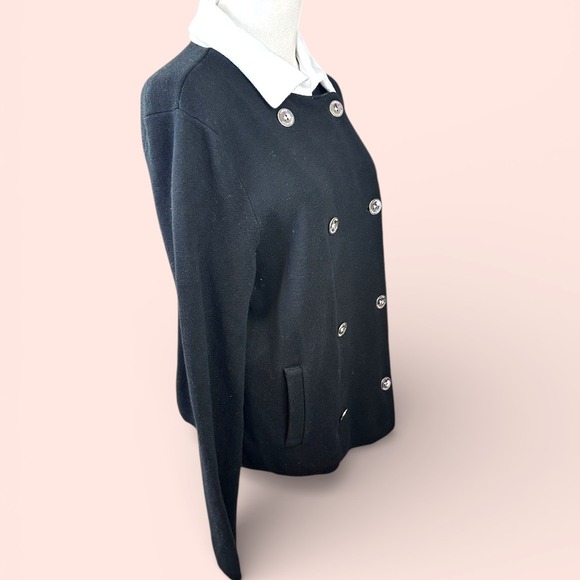 LAUREN Ralph Lauren VTGE Black Double Breasted Knit Collar Cardigan Sweater LGE - Picture 4 of 13